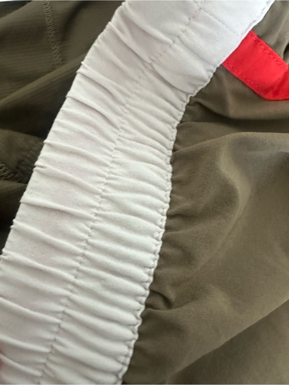 Athleta Olive Green Running Shorts with White Trim and Coral Drawstring - Picture 5 of 6